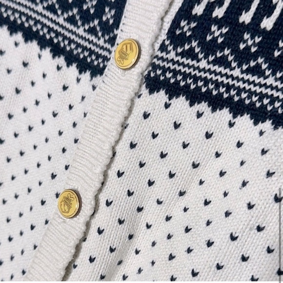 Maxmid Cream Navy Jacquard Moose Print Fair Isle Button Up Knit Cardigan S - Picture 7 of 11
